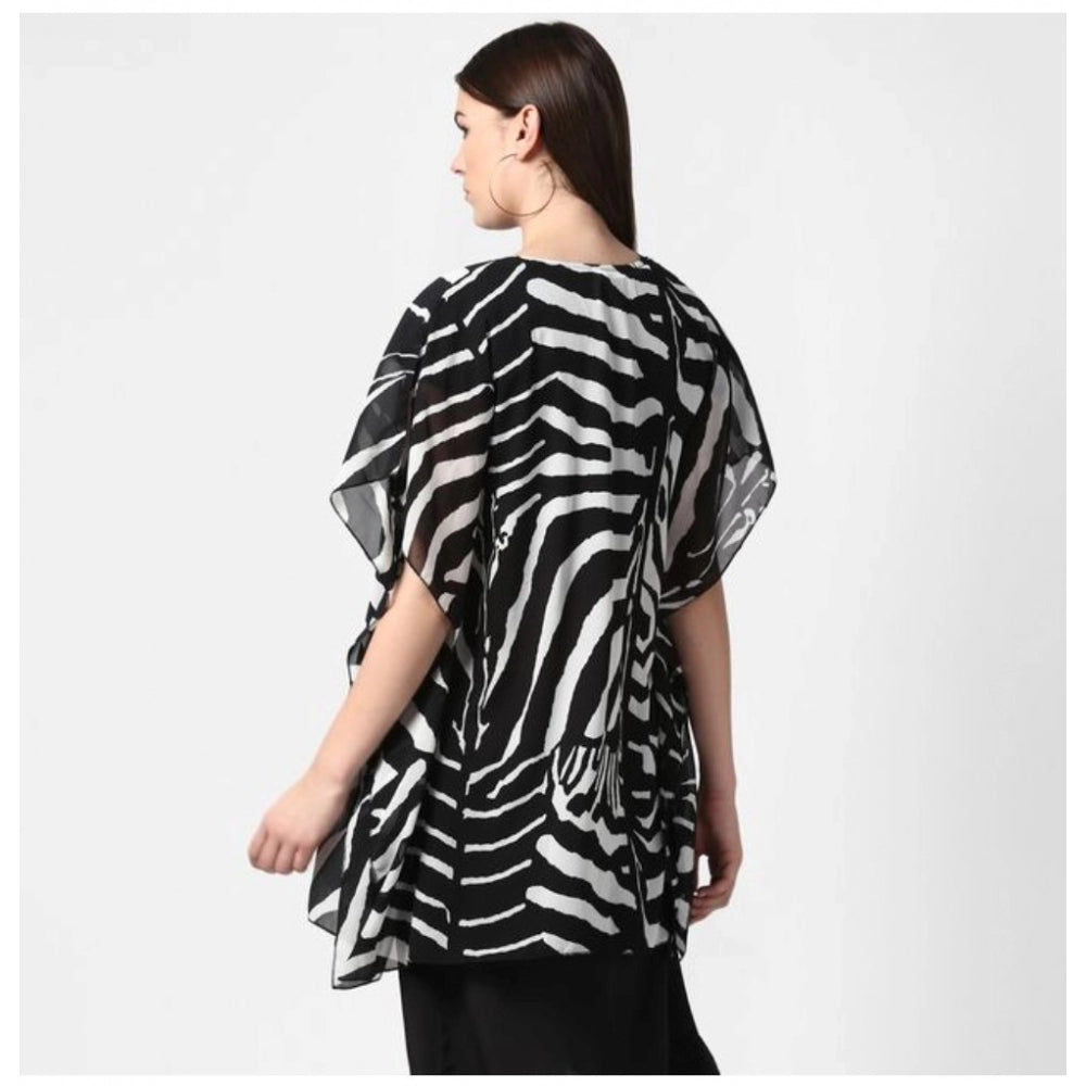 Generic Women's Polyester Printed Short Sleeve Shrug (Black)