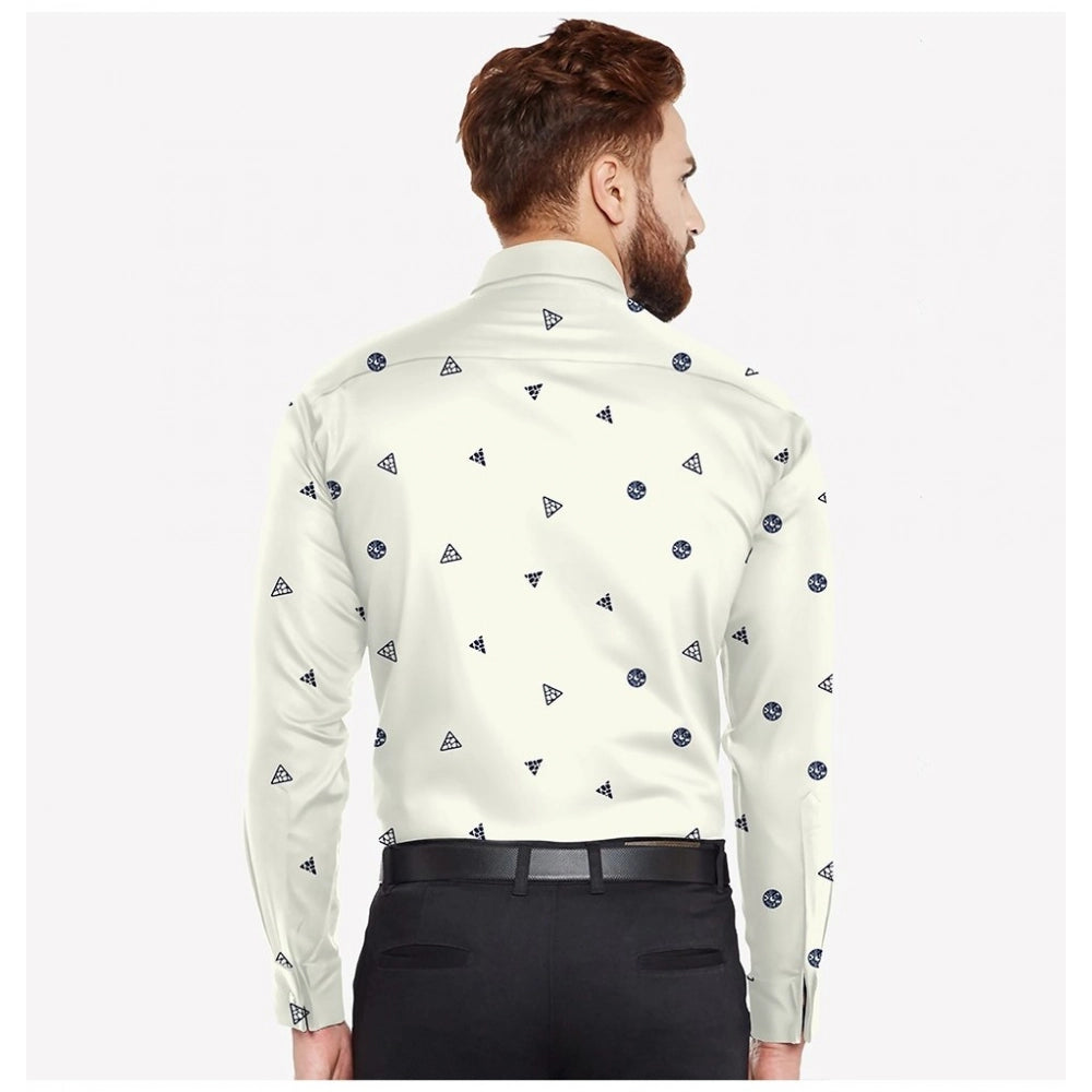 Generic Men's Casual Viscose Rayon Printed Full Sleeve Collar Shirt (Cream)